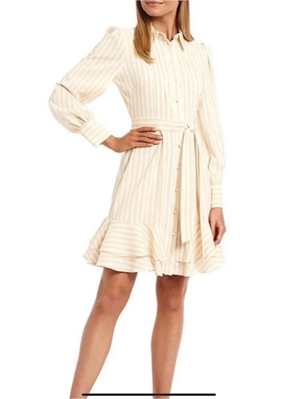 Alex Marie Jesse Striped Shirt Dress Size 14 NWT Belted Ruffle Hem